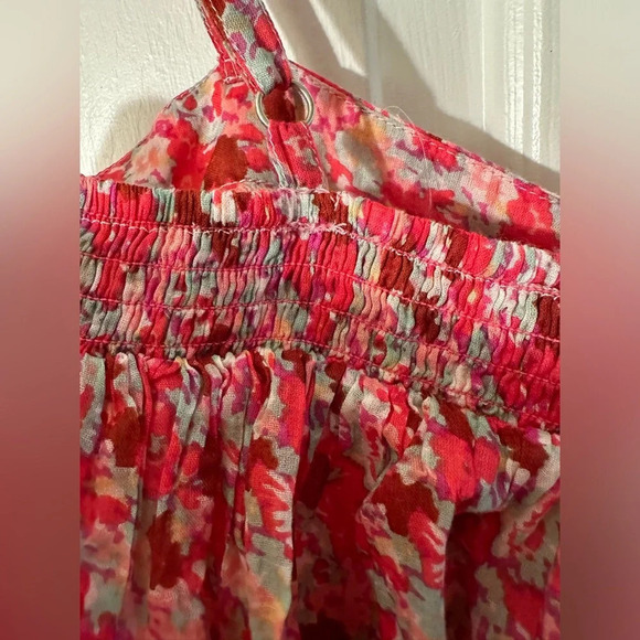 FP ONE Free People Pink Multi Floral Baby Doll Tiered Layers MED Spaghetti Strap - Picture 9 of 14